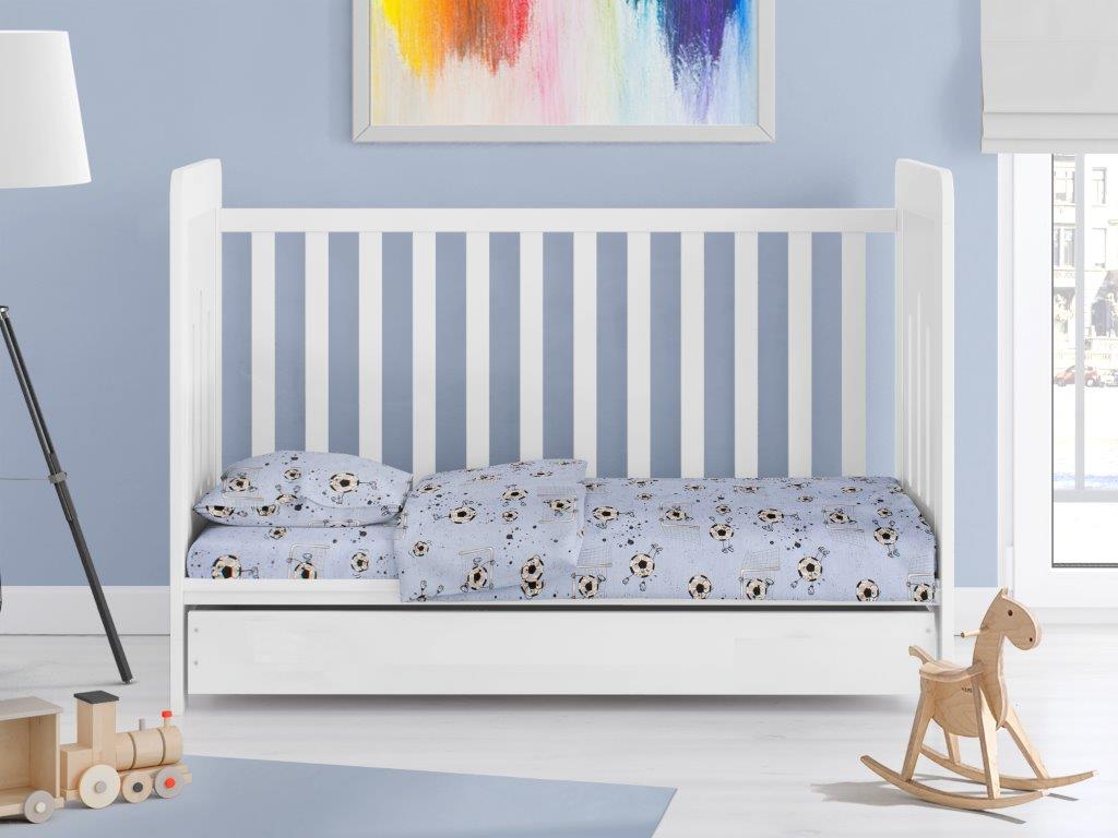 Σετ Σεντόνια Βαμβακερά Κούνιας 120x160εκ. Football 521 Sky Blue Dimcol (Ύφασμα: Βαμβάκι 100%, Τύπος κατωσέντονου: Χωρίς Λάστιχο, Χρώμα: Γαλάζιο ) - DimCol - 31112221018